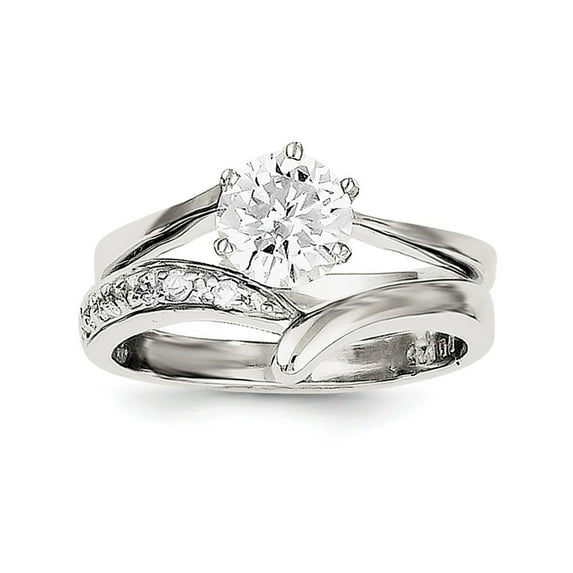 Sterling Silver 2-piece Cubic Zirconia Wedding Ring - Size 6