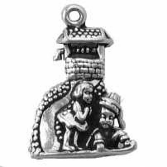 Sterling Silver 20" 1.2mm 3D Jack Jill Went Up The Hill To Fetch A Pale Of Water Pendant Necklace