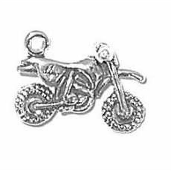 Sterling Silver 20" 1.2mm Box Chain 3D Dirt Bike Motorcycle Pendant Necklace
