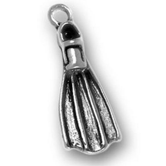 Sterling Silver 20" 1.2mm Box Chain 3D Single Divers Snorkeling Scuba Diving Fins Pendant Necklace