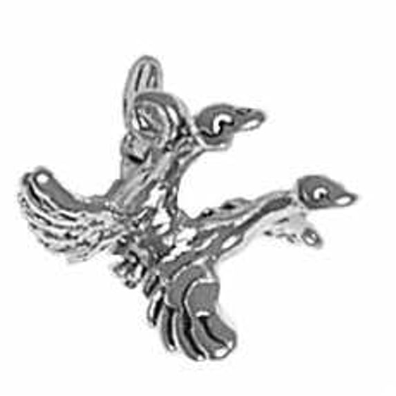 Sterling Silver 20" 1.2mm Box Chain 3D Two Geese Flying Together Pendant Necklace