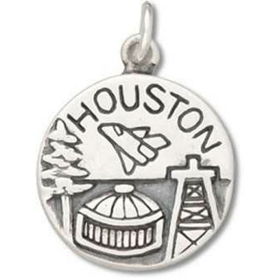 Sterling Silver 20" 1.2mm Box Chain City Of Houston The Space City Two Sided Pendant Necklace