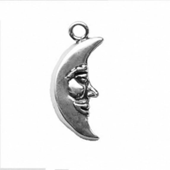 Sterling Silver 20" 1.2mm Box Chain Cresent Moon With Face Pendant Necklace