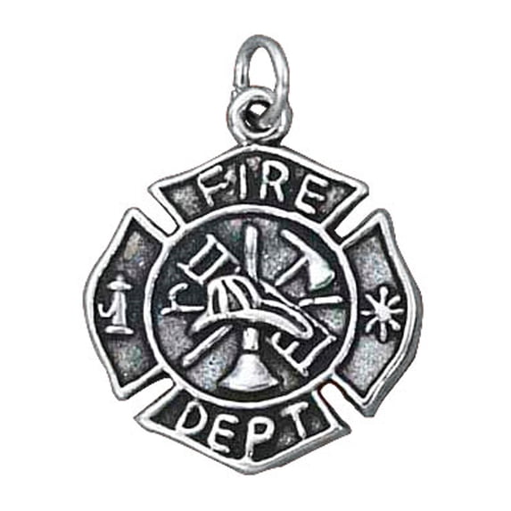 Sterling Silver 20" 1.2mm Box Chain Firefighters Fireman's Medal Pendant Necklace