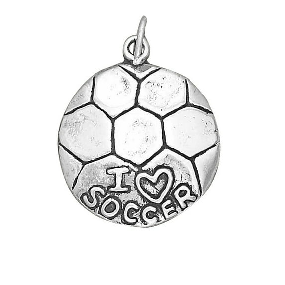 Sterling Silver 20" 1.2mm Box Chain "I LOVE SOCCER" Pendant Necklace