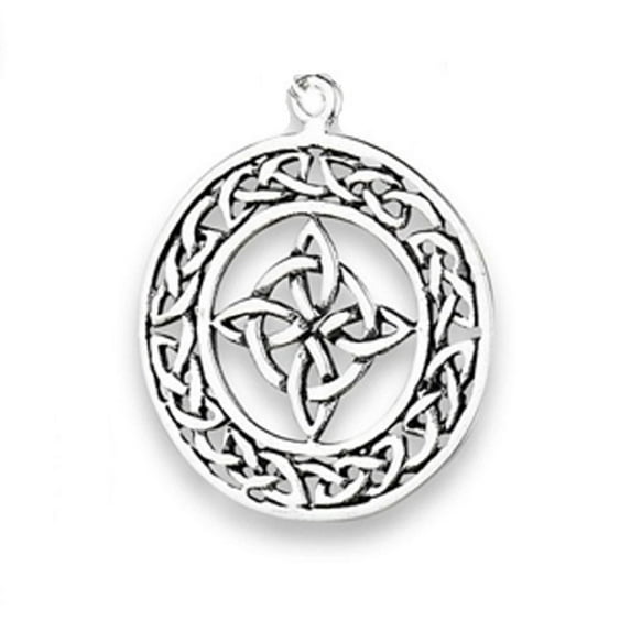 Sterling Silver 20" 1.2mm Enclosed Circle Celtic Weave Knots Around Celtic Weave Star Pendant Necklace