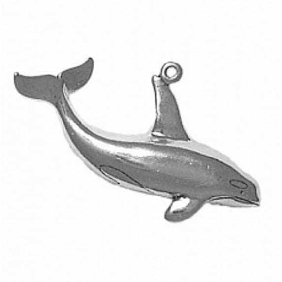 Sterling Silver 20" 1.5mm 3D One Sided Killer Whale Orca Pendant Necklace