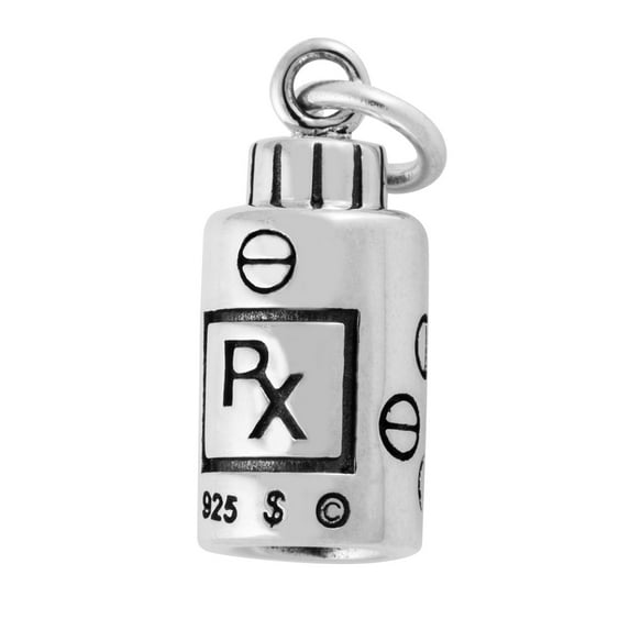 Sterling Silver 20" 1mm 3D Pharmacy Doctors Medical Prescription Pill Bottle Pendant Necklace
