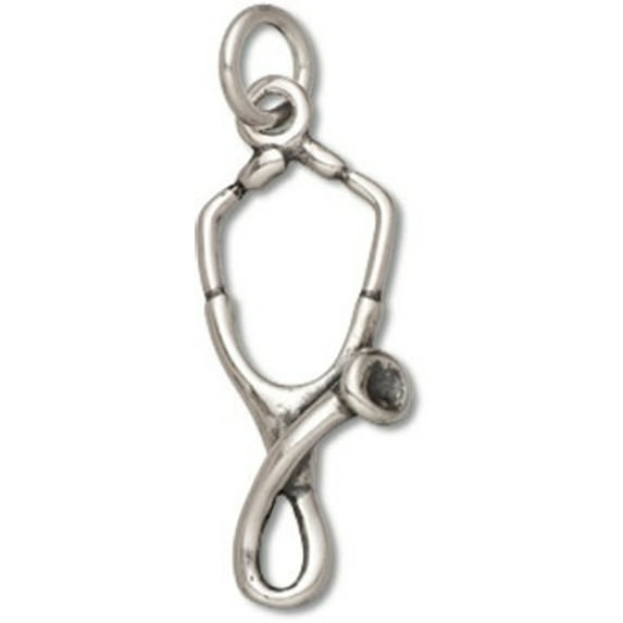 Sterling Silver 20" 1mm Box Chain 3D Doctors Stethoscope Pendant Necklace