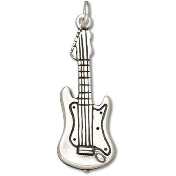 Sterling Silver 20" 1mm Box Chain 3D Electric Guitar Instument Pendant Necklace