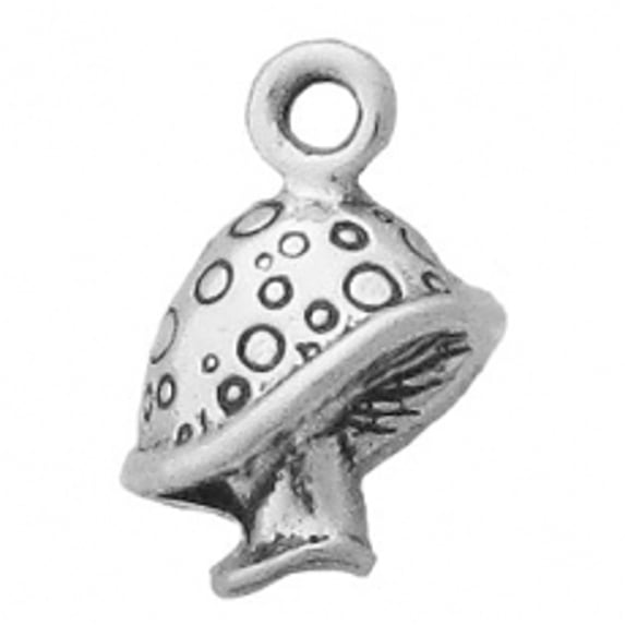 Sterling Silver 20" 1mm Box Chain 3D Mini Mushroom Pendant Necklace