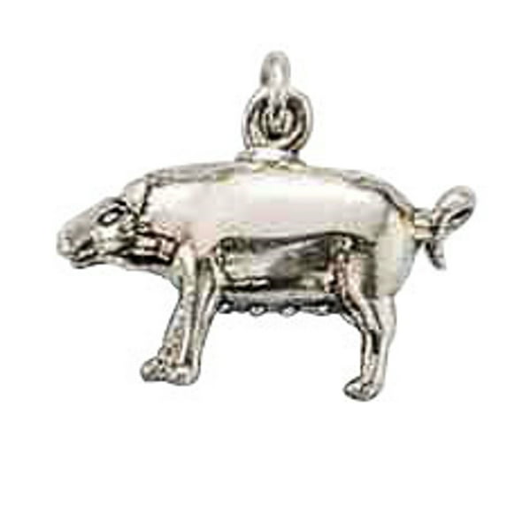 Sterling Silver 20" 1mm Box Chain 3D Plump Pig Pendant Necklace