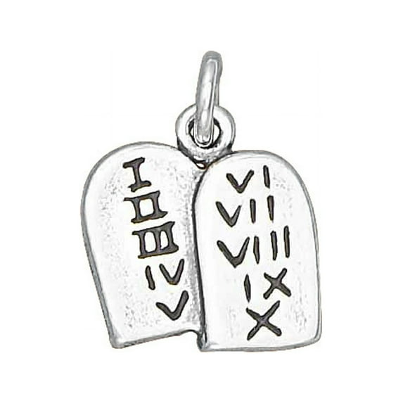 Sterling Silver 20" 1mm Box Chain 3D Ten Commandments Pendant Necklace