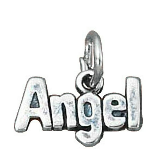 Sterling Silver 20" 1mm Box Chain ANGEL Word Pendant Necklace