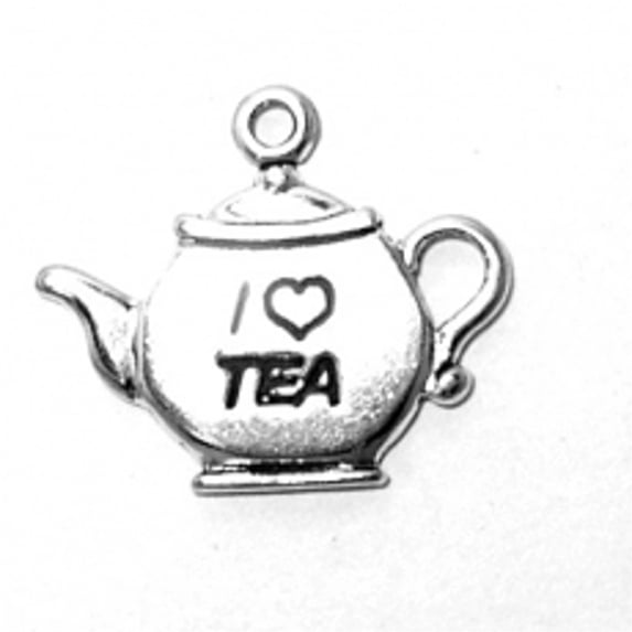 Sterling Silver 20" 1mm Box Chain I HEART TEA Tea Pot Pendant Necklace