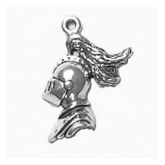 Sterling Silver 20" 1mm Box Chain Partially 3D One Sided Medieval Knight Pendant Necklace