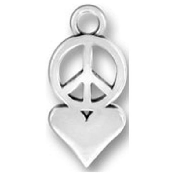 Sterling Silver 20" 1mm Box Chain Peace And Love Symbols Pendant Necklace