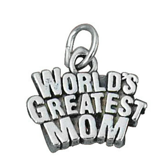Sterling Silver 20" 1mm Box Chain WORLDS GREATEST MOM Word Pendant Necklace