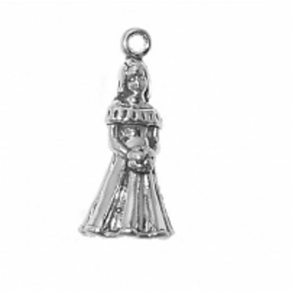 Sterling Silver 20" 1mm Bridesmaid Holding Flowers Head Slightly Tilted Pendant Necklace