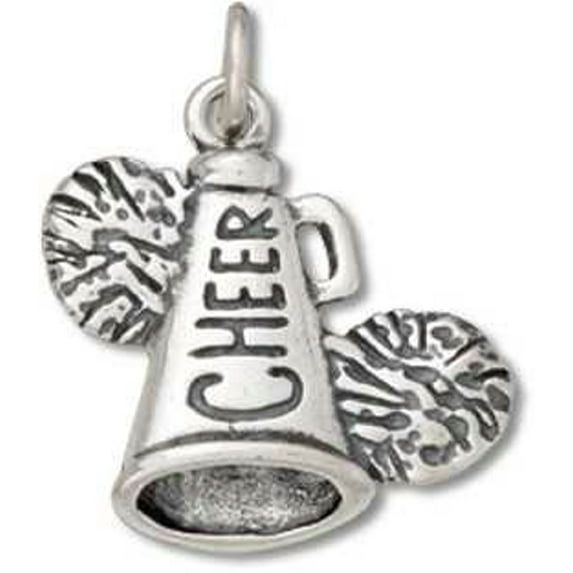 Sterling Silver 20" 1mm Football Cheerleader Megaphone Pom Poms Pendant Necklace
