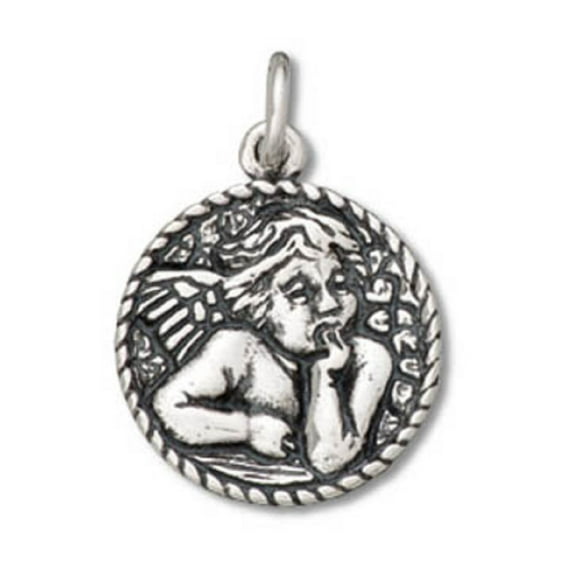 Sterling Silver 20" 1mm Round Circle Admiring Raphael Sistine Madonna Cherub Angel Pendant Necklace