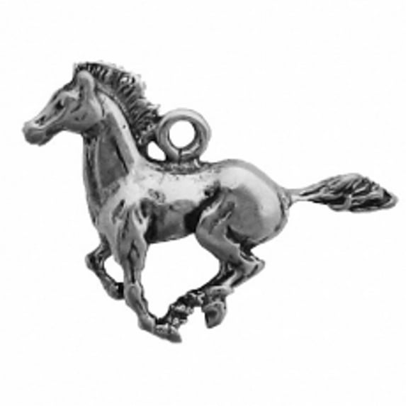 Sterling Silver 20" .8mm 3D Galloping Stallion Thoroughbred Mustang Horse Pendant Necklace