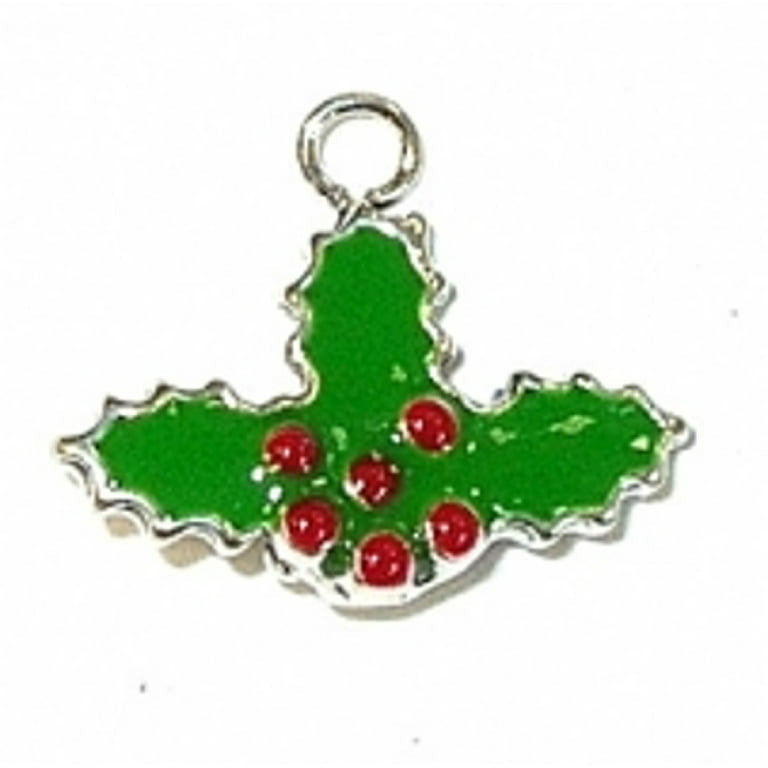 Holly Leaf and Berries Charm Sterling Silver Antiqued Finish Holly Leaf and Berries Charm Sterling Silver Antiqued Finish