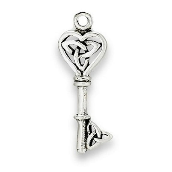 Sterling Silver 20" .8mm Box Chain 3D Celtic Triquetra Knot Heart Skeleton Key Pendant Necklace