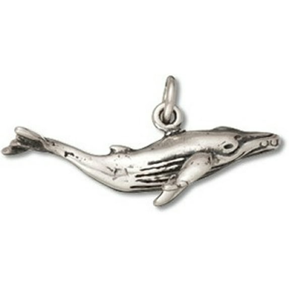 Sterling Silver 20" .8mm Box Chain 3D Humpback Whale Pendant Necklace