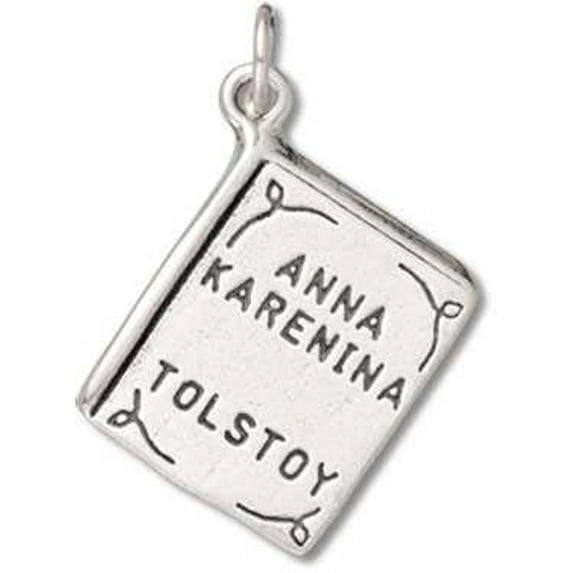 Sterling Silver 20" .8mm Box Chain 3D Two Sided Anna Karenina By Tolstoy Book Pendant Necklace