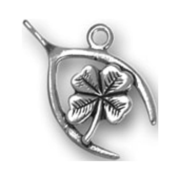 Sterling Silver 20" .8mm Box Chain 3D Wishbone Four Leaf Clover Pendant Necklace