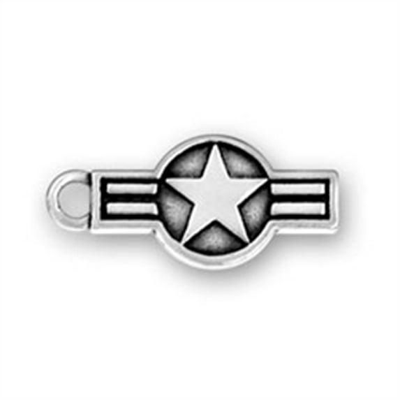 Sterling Silver 20" .8mm Box Chain Air Force Star Strips Insignia Pendant Necklace
