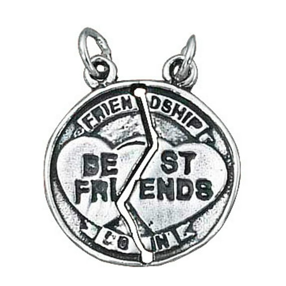 Sterling Silver 20" .8mm Box Chain BEST FRIENDS Friendship Coin Two Piece Pendant Necklace