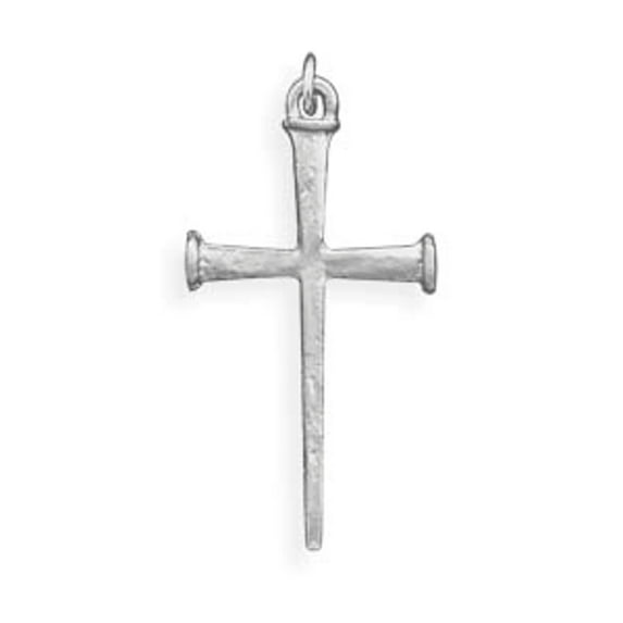 Sterling Silver 20" .8mm Box Chain Christian Cross Of Nails Pendant Necklace