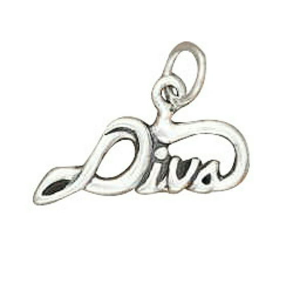 Sterling Silver 20" .8mm Box Chain "DIVA" Word Pendant Necklace