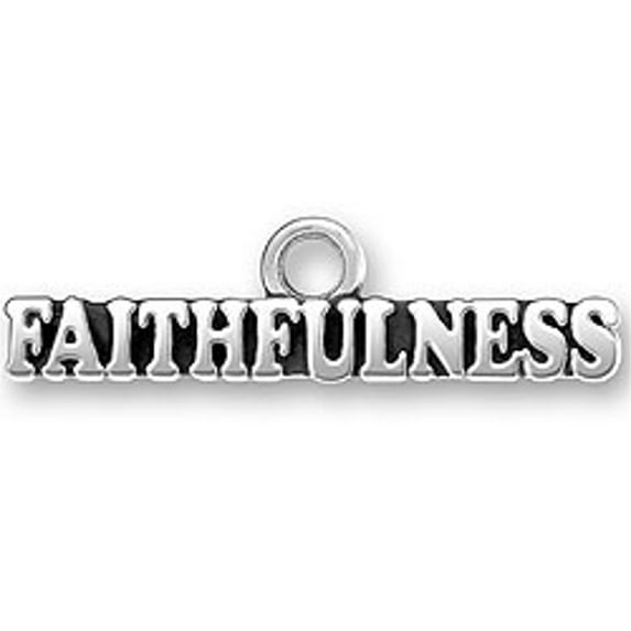 Sterling Silver 20" .8mm Box Chain FAITHFULNESS Word Pendant Necklace