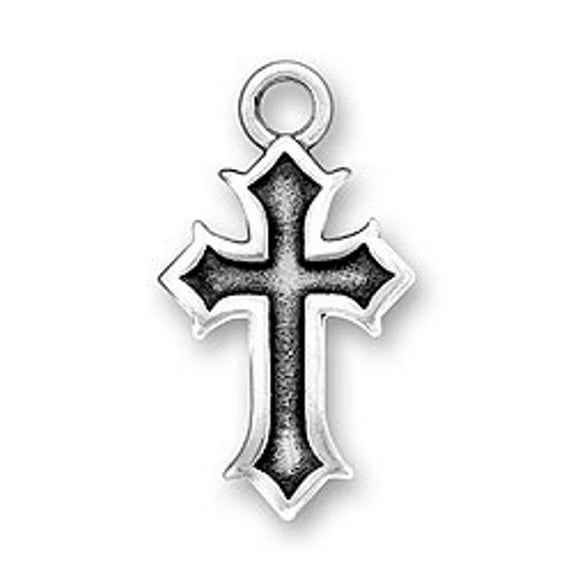 Sterling Silver 20" .8mm Box Chain Gothic Inset Christian Cross Pendant Necklace
