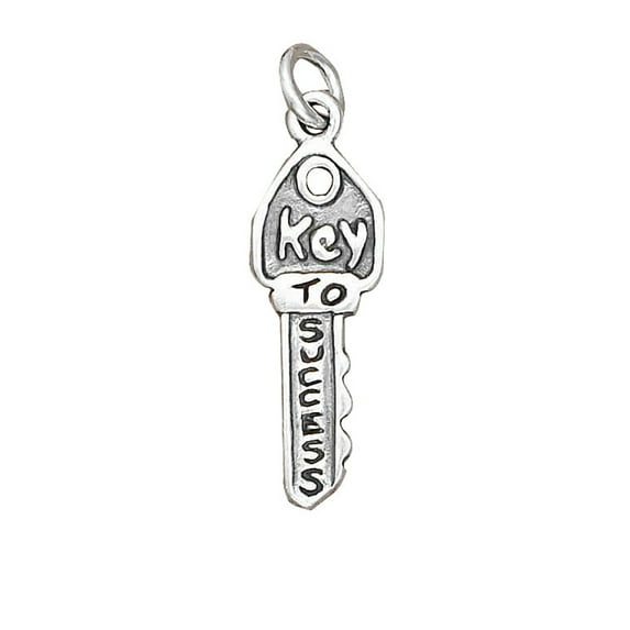 Sterling Silver 20" .8mm Box Chain "KEY TO SUCCESS" Key Pendant Necklace