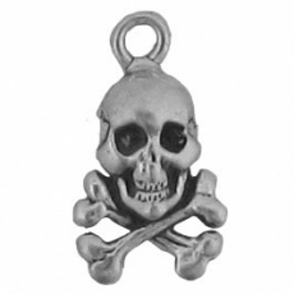 Sterling Silver 20" .8mm Box Chain Mini Skull And Crossbones Jolly Roger Pendant Necklace