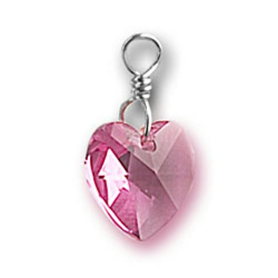 Sterling Silver 20" .8mm Box Chain Pink October Crystal Heart Birth Month Pendant Necklace