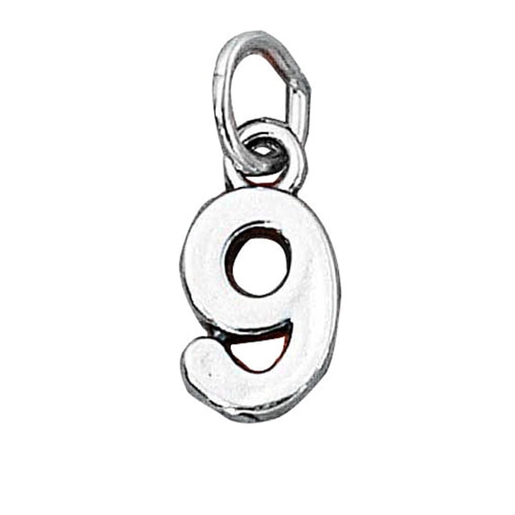 Sterling Silver 20" .8mm Box Chain Small Number Nine 9 Pendant Necklace