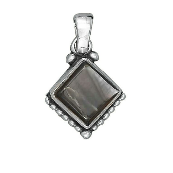 Sterling Silver 20" .8mm Box Chain Tipped Gray Shell Square Pendant Necklace Beaded Bottom
