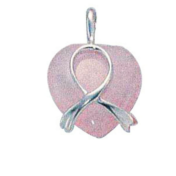 Sterling Silver 20" .8mm Small Breast Cancer Awareness Ribbon Rose Quartz Heart Pendant Necklace