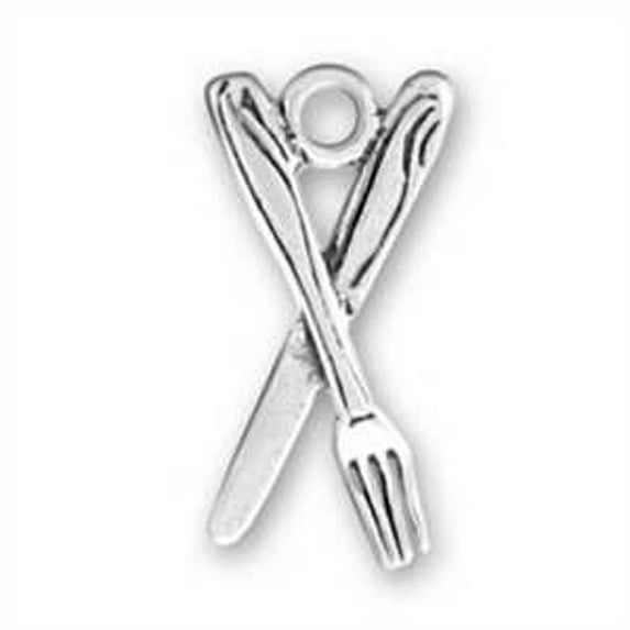 Sterling Silver 20" Unisex 1.5mm 3D Silverware Crossed Fork And Knife Utensil Set Pendant Necklace