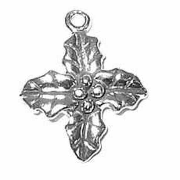 Sterling Silver 20" Unisex 1.5mm Box Chain 3D Four Leaf Holly Centered Berries Pendant Necklace