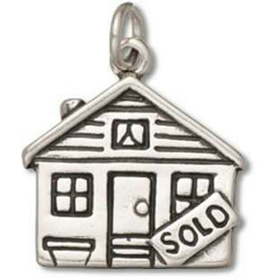 Sterling Silver 20" Unisex 1.5mm Box Chain Cute Cottage House Sold Sign In Yard Pendant Necklace