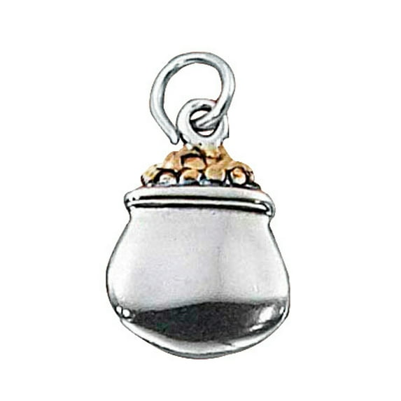 Sterling Silver 20" Unisex 1.5mm Box Chain Leprechaun's Pot Of Gold Good Luck Pendant Necklace