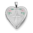 thumbnail image 1 of Sterling Silver 20mm Enameled Flower and Cross Heart Locket, 1 of 3