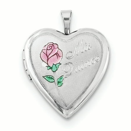 Finest Gold Sterling Silver Polished & Satin 20 mm Enameled Rose Mis Quince Heart Locket