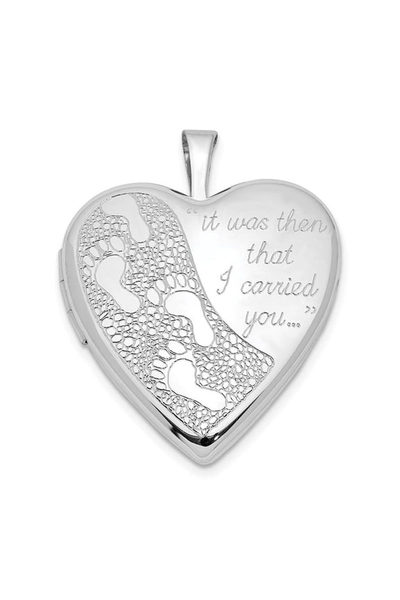 FJC Finejewelers Sterling Silver 20mm Footprints Heart Locket Necklace